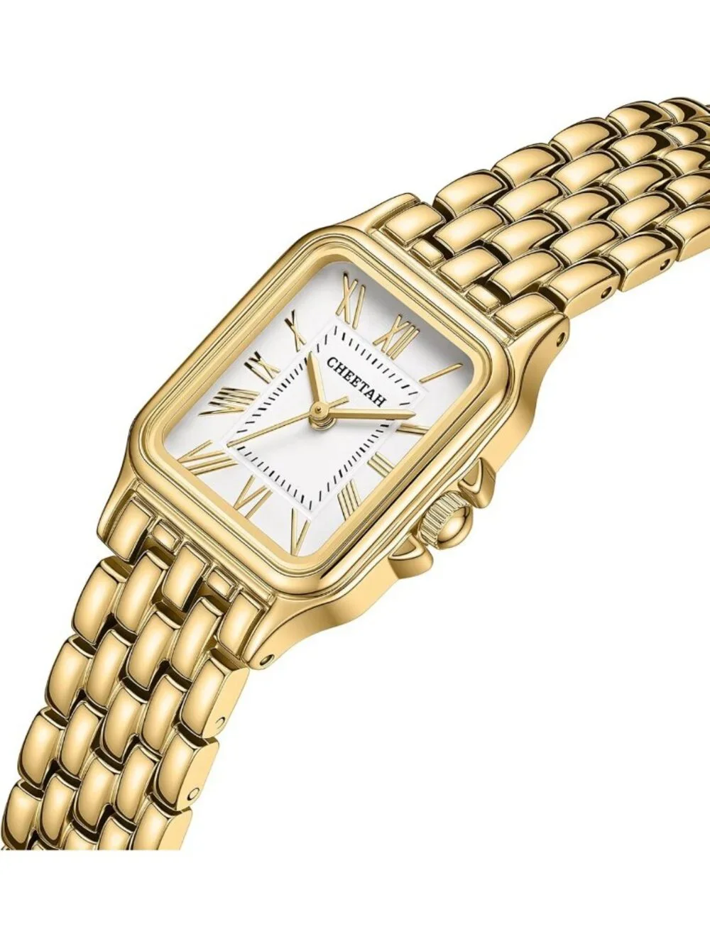 Vintage Cheetah Gold Watch for Women, 26mm Rectangular Case, Waterproof, Metal